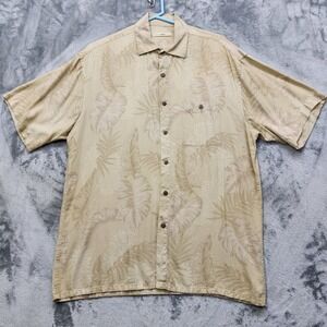 Vintage Moda Campia Moda Shirt Mens M Tan Tropical Leaf Short Sleeve Button Up‎